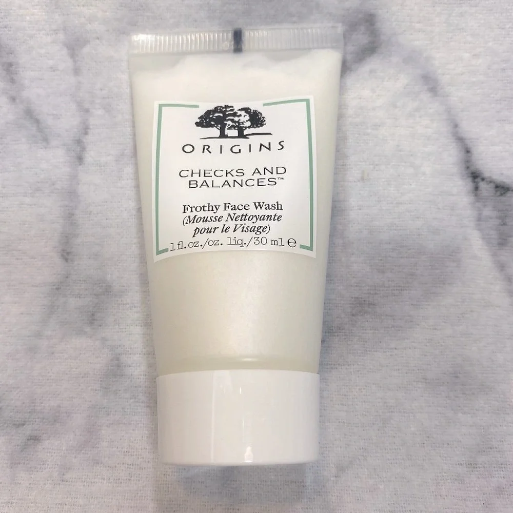 Origins Beauty Set-Beige Mesh Pouch,Cleanser,Lotion,Moisturizer,LipGloss-5pc-NEW